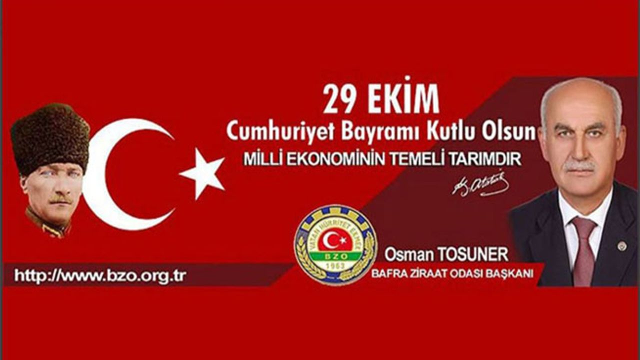 Başkan TOSUNER'den 29 ekim cumhuriyet bayramı kutlama mesajı
