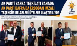 AK Parti Bafra  tarafından, Cumhurbaşkanı Recep Tayyip Erdoğan imzalı teşekkür belgelerinin parti üyelerine ulaştırılmasına devam ediliyor.