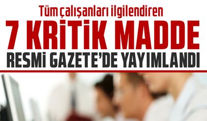 Resmi Gazete'de yayımlandı. Tüm çalışanları ilgilendiren 7 kritik madde!