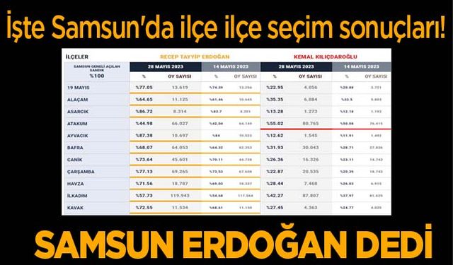 İşte Samsun'da ilçe ilçe seçim sonuçları! Cumhurbaşkanı adayları ne kadar oy aldı?