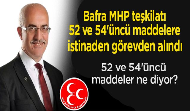 Bafra MHP teşkilatı 52 ve 54'üncü maddelere istinaden görevden alındı