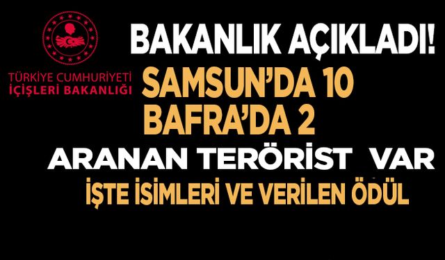 İç İşleri Bakanlığı açıkladı:Samsun’da 10 Bafra’da 2 terörist aranıyor