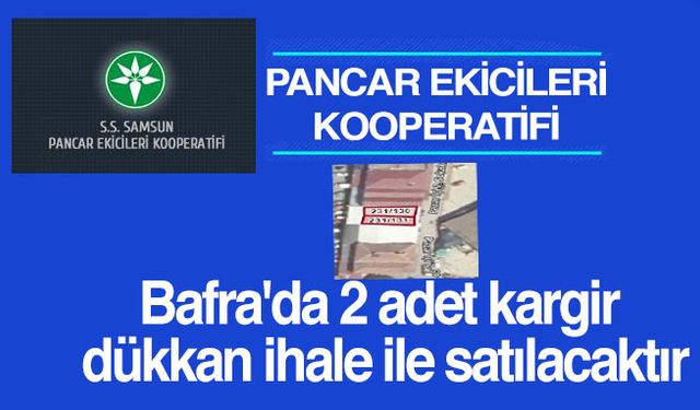 Samsun Bafra'da 2 adet kargir dükkan ihale ile satılacaktır