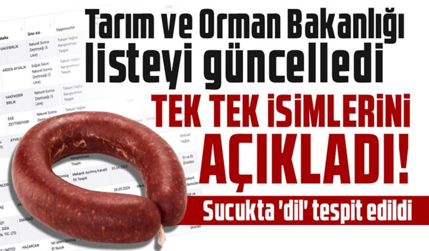 Tarım ve Orman Bakanlığı listeyi güncelledi, tek tek isimlerini açıkladı: Sucukta 'dil' tespit edildi