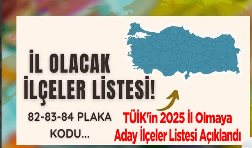 TÜİK'in 2025 İl Olmaya Aday İlçeler Listesi Açıklandı