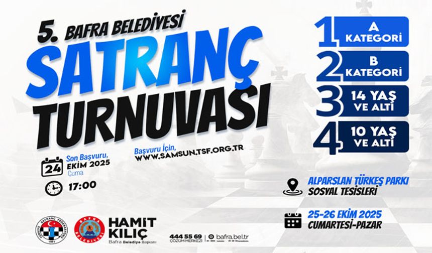Bafra Belediyesi 5. Satranç Turnuvasında Başvurular Başladı